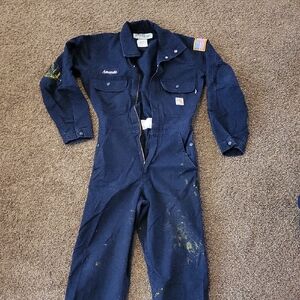 Carhartt Womens Size XS Fire Retardant Navy Blue Jumpsuit with Patch
